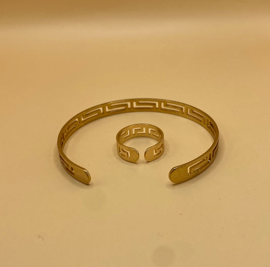 Ensemble bijoux minimaliste : bague et bracelet creux